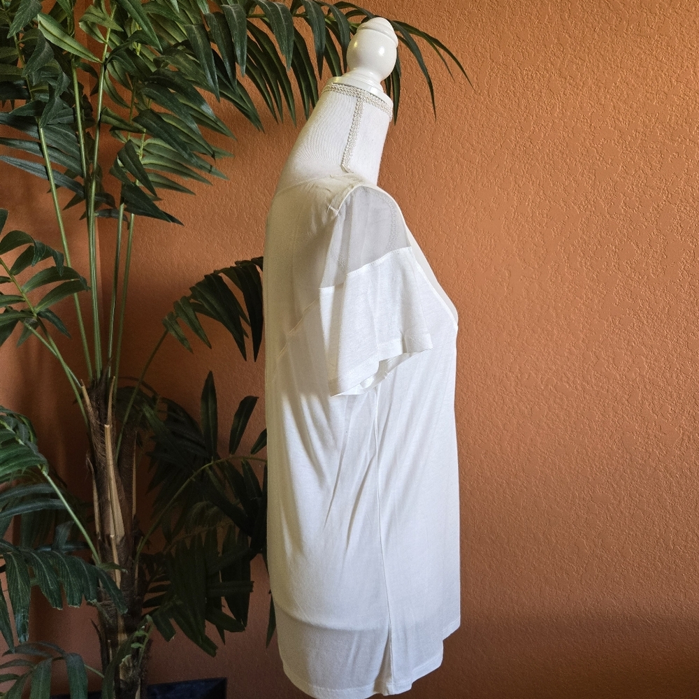 Aiko Elevated Basic White Tee Shirt Silk Semi She… - image 2